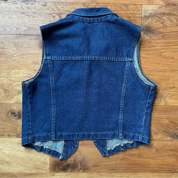 Vintage Blue Medium Wash Denim Western Cotton Open Front Vest size Medium - Picture 6 of 12